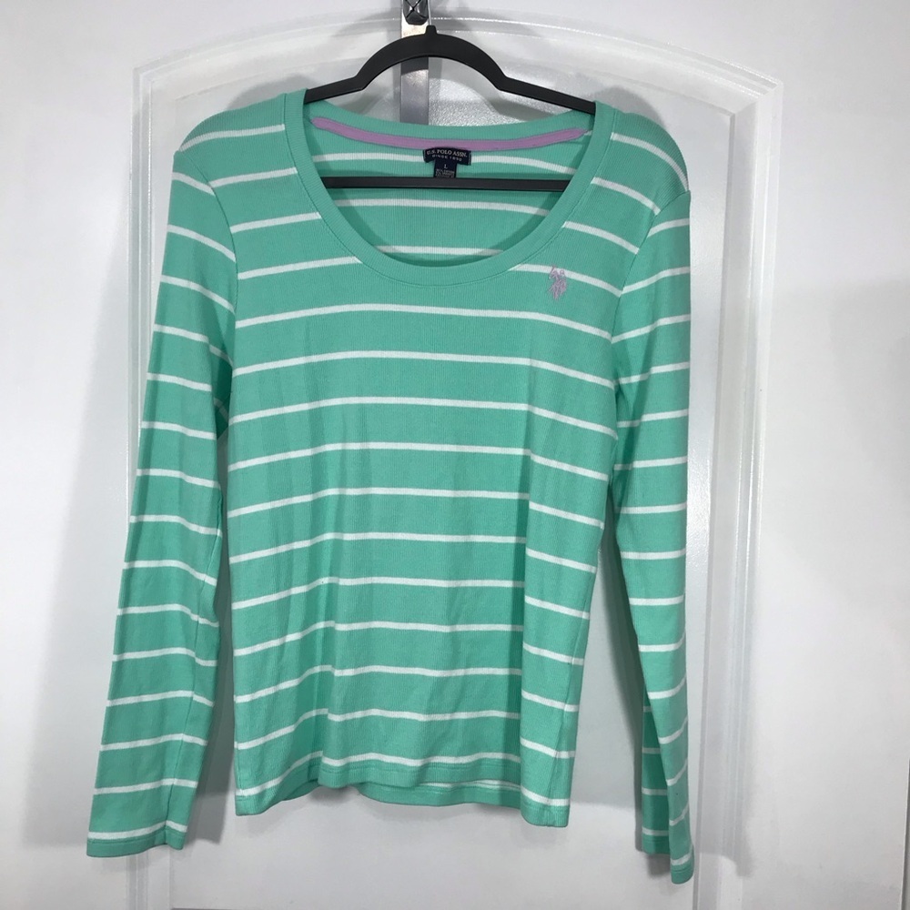 US POLO ASSN Women's Striped Green White Top Size Large CB-113